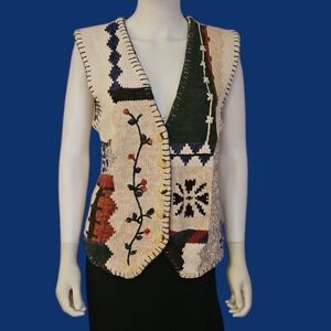 VTG WORK IN PROGRESS Patchwork Oversized Button Down Waistcoat Sweater